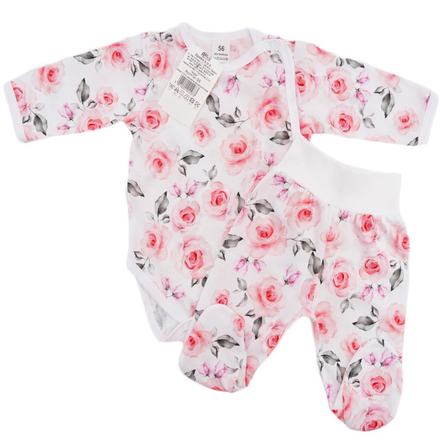 Komplet 2cz body kopertowe półśpiochy wz. róże na bieli