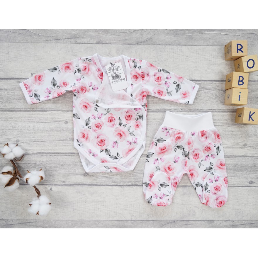 Komplet 2cz body kopertowe półśpiochy wz. róże na bieli WCZEŚNIAK