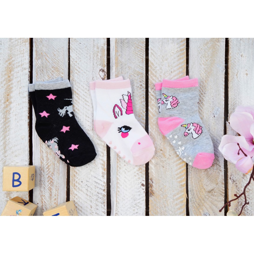 3PAK SKARPETKI JEDNOROŻEC skarpety dziewczęce z ABS D-33