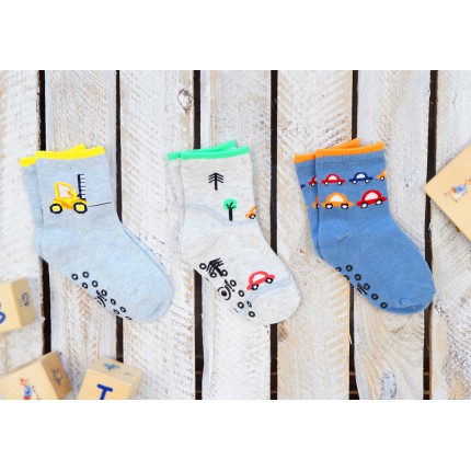 3 PAK SKARPETKI AUTA skarpety chłopięce z ABS C-30