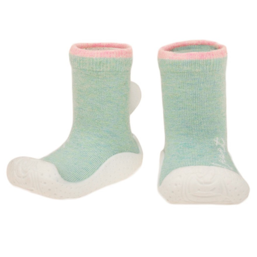 SKARPETY Z GUMOWĄ PODESZWĄ miętowe TRAMPKI serca 3D dziewczęce