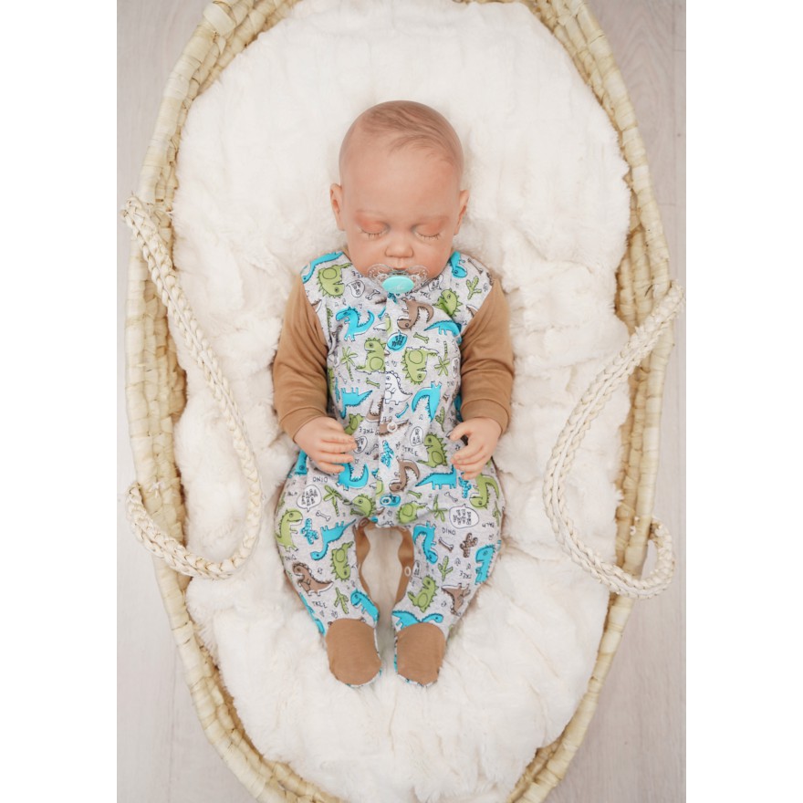 WCZEŚNIAK pajac pajacyk brązowy dinozaury dino 371br bawełna