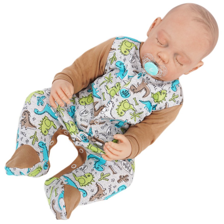 WCZEŚNIAK pajac pajacyk brązowy dinozaury dino 371br bawełna