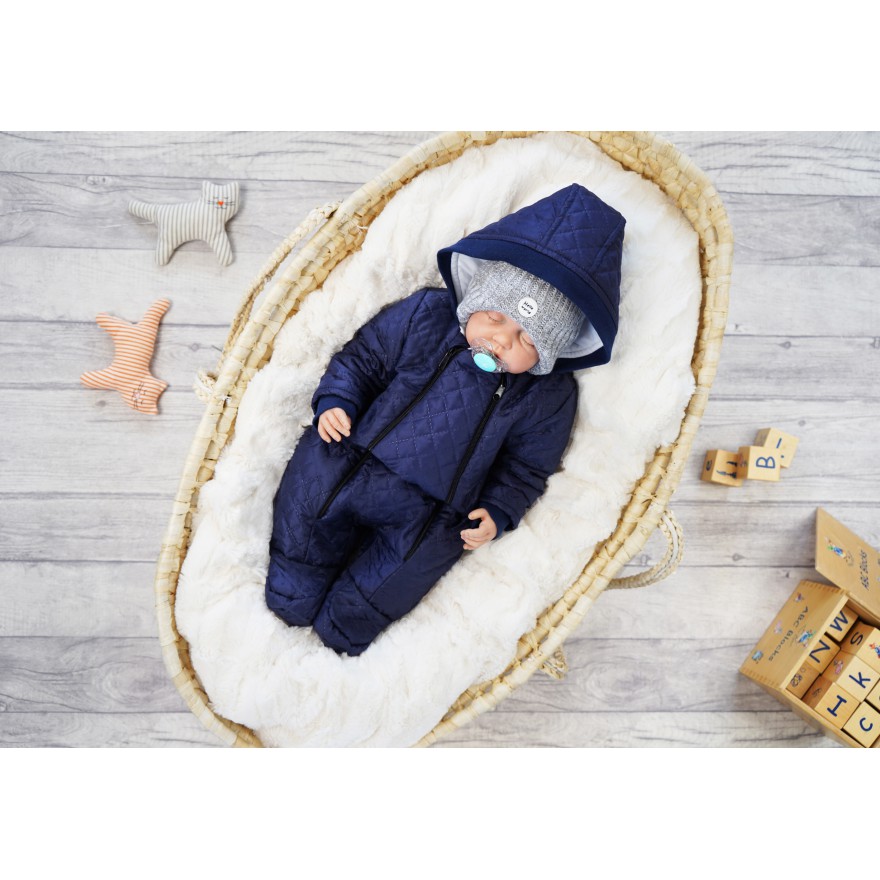 Granatowy KOMBINEZON pikowany 2 suwaki JESIEŃ-ZIMA