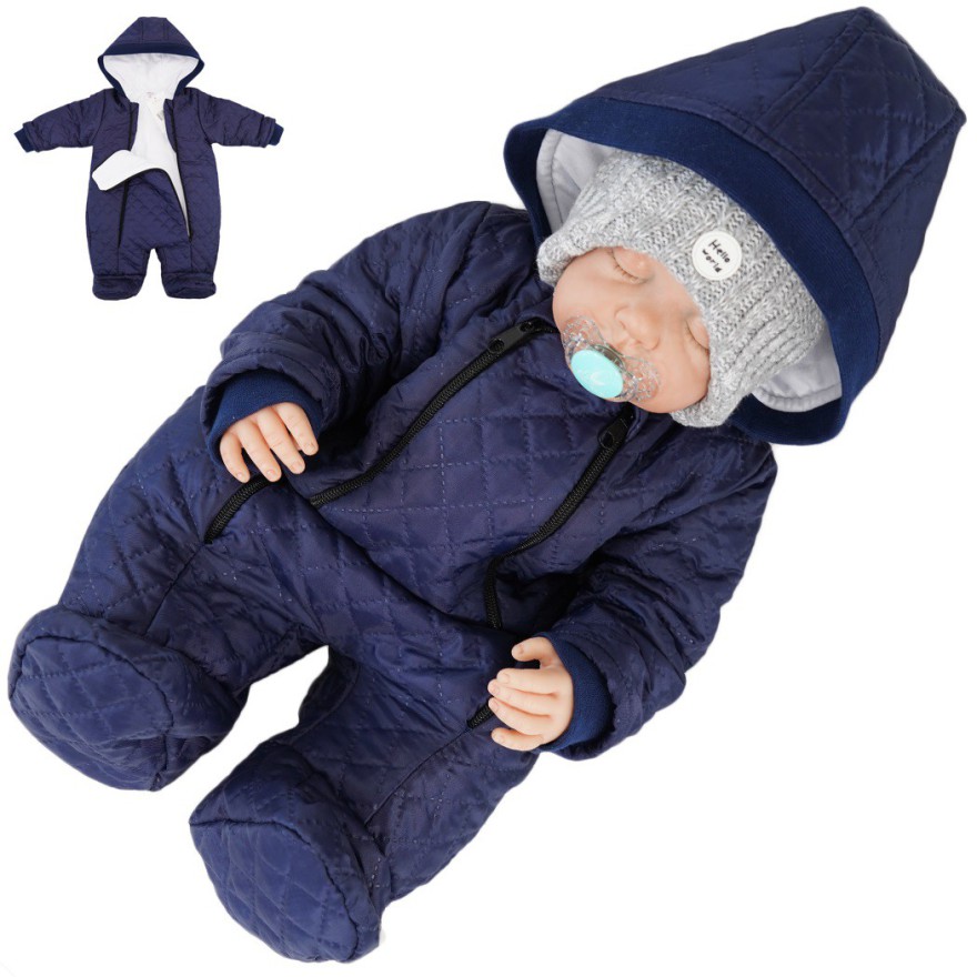 Granatowy KOMBINEZON pikowany 2 suwaki JESIEŃ-ZIMA