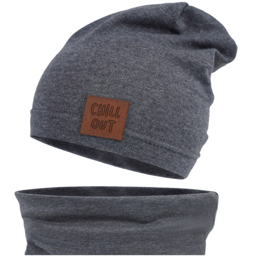 Grafitowy komplet CHILL OUT czapka + komin wiosna/jesień