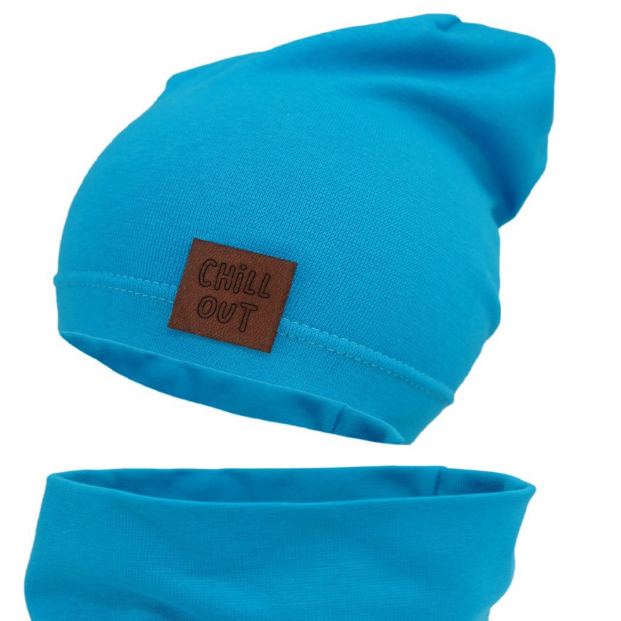Turkusowy komplet CHILL OUT czapka + komin wiosna/jesień