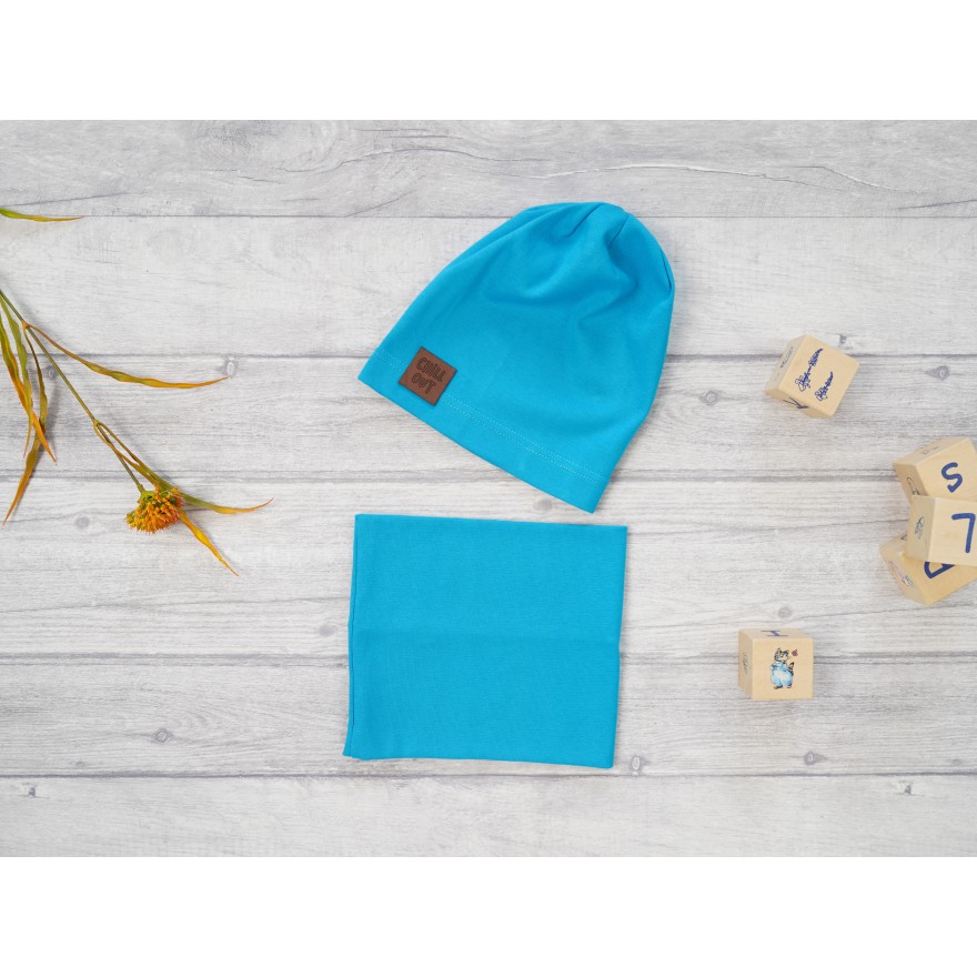 Turkusowy komplet CHILL OUT czapka + komin wiosna/jesień