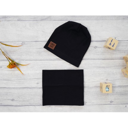 Czarny komplet CHILL OUT czapka + komin wiosna/jesień