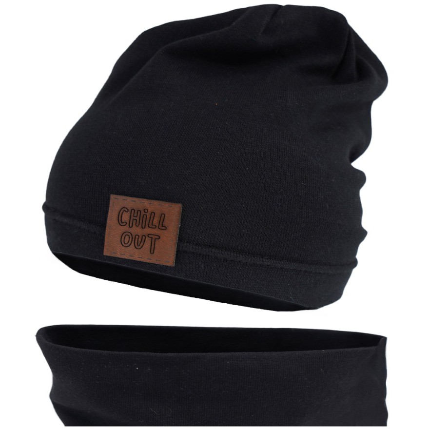 Czarny komplet CHILL OUT czapka + komin wiosna/jesień