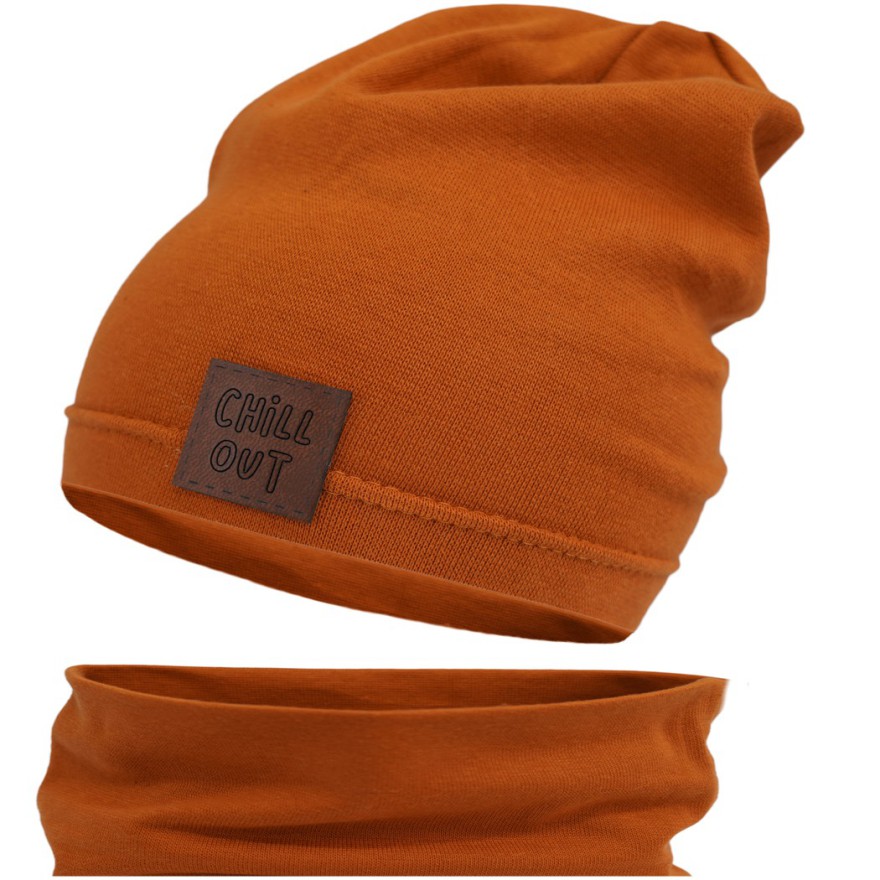 Brązowy komplet CHILL OUT czapka + komin wiosna/jesień