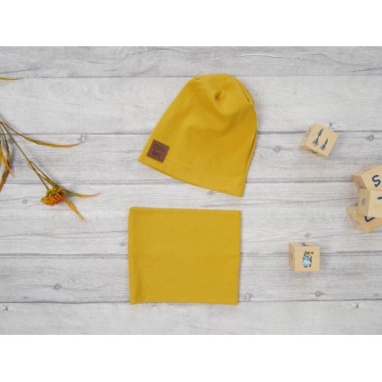 Musztardowy komplet CHILL OUT czapka + komin wiosna/jesień