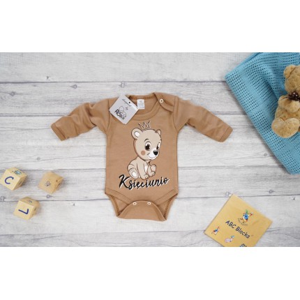 Kawowe BODY KSIĘCIUNIO miś długi rękaw wzór 708