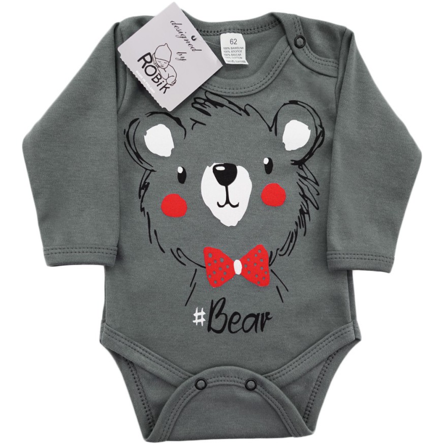 Grafitowe BODY BEAR miś długi rękaw wzór 700