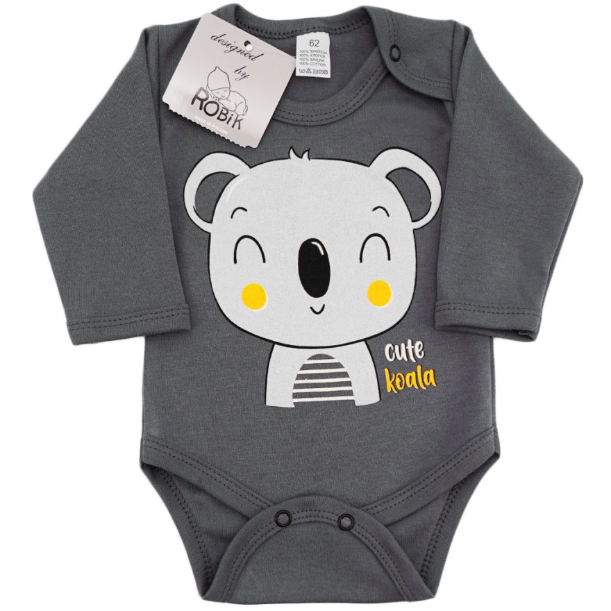Grafitowe BODY CUTE KOALA długi rękaw wzór 703