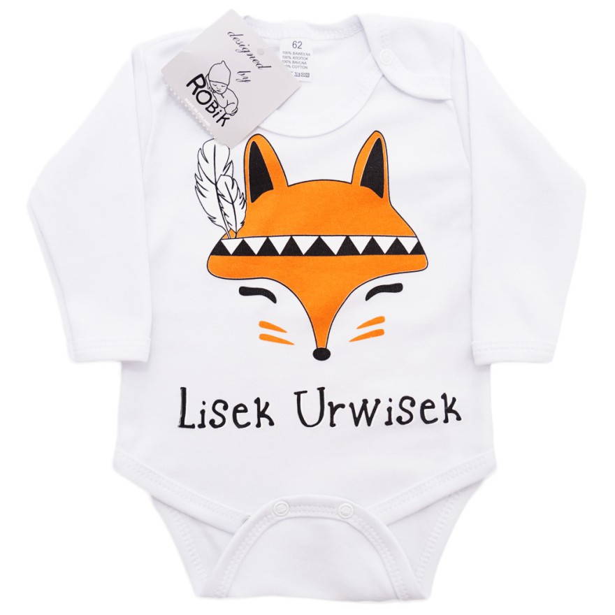 Białe BODY LISEK URWISEK długi rękaw wzór 697