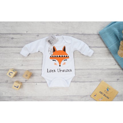 Białe BODY LISEK URWISEK długi rękaw wzór 697