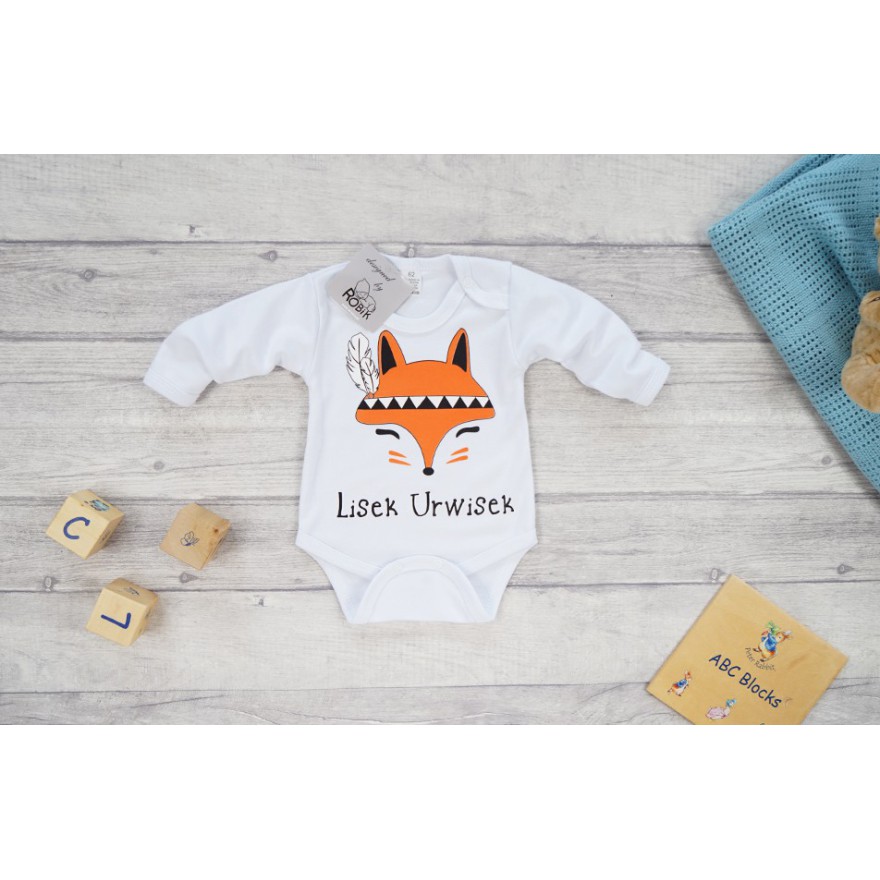 Białe BODY LISEK URWISEK długi rękaw wzór 697