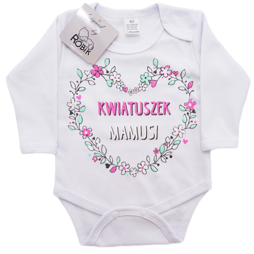 Białe BODY KWIATUSZEK MAMUSI długi rękaw wzór 699