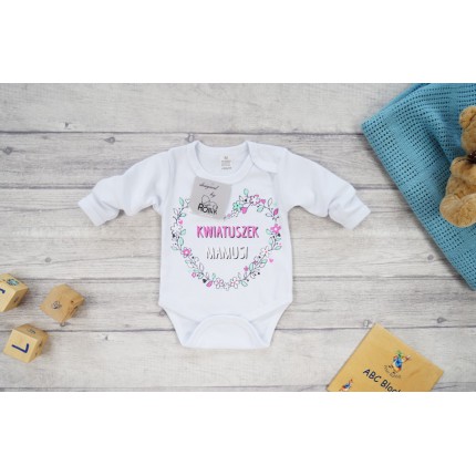 Białe BODY KWIATUSZEK MAMUSI długi rękaw wzór 699