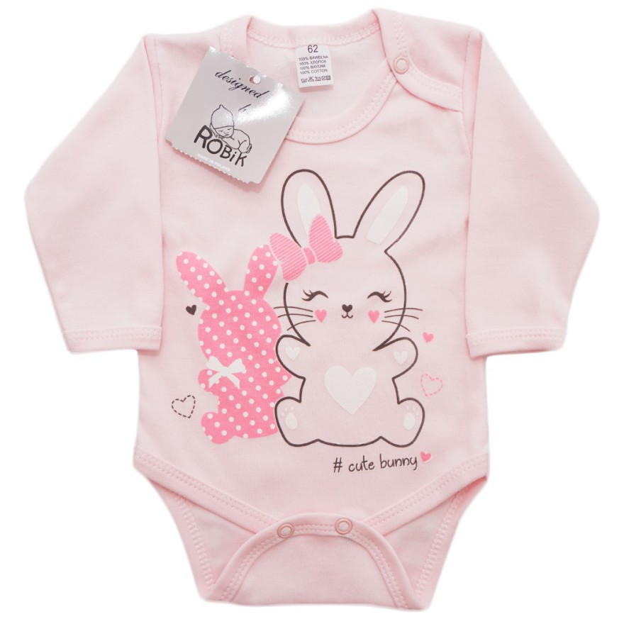 Pudrowe BODY CUT BUNNY króliczki długi rękaw wzór 698