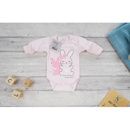 Pudrowe BODY CUT BUNNY króliczki długi rękaw wzór 698