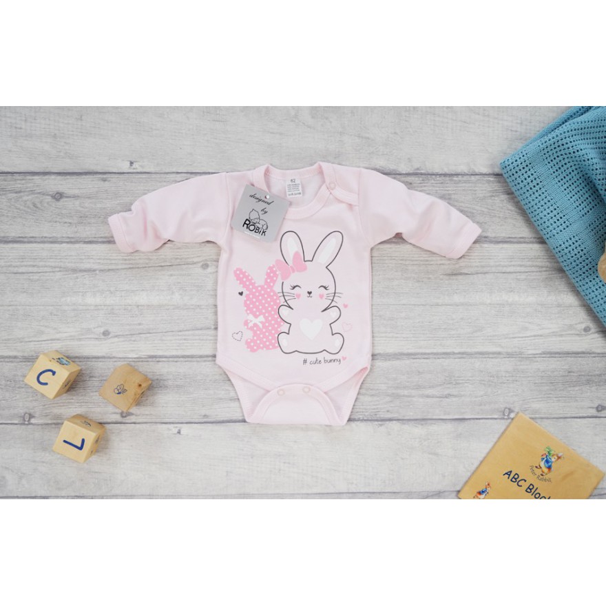 Pudrowe BODY CUT BUNNY króliczki długi rękaw wzór 698