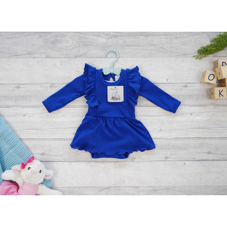 Chabrowa BODY SUKIENKA gładka z ozdobnym długim rękawem