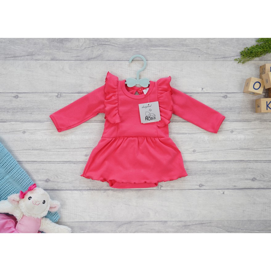 Malinowa BODY SUKIENKA gładka z ozdobnym długim rękawem