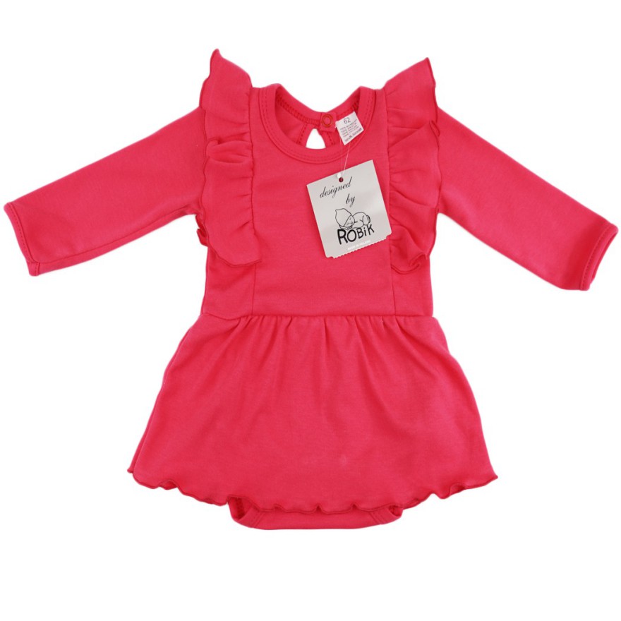 Malinowa BODY SUKIENKA gładka z ozdobnym długim rękawem