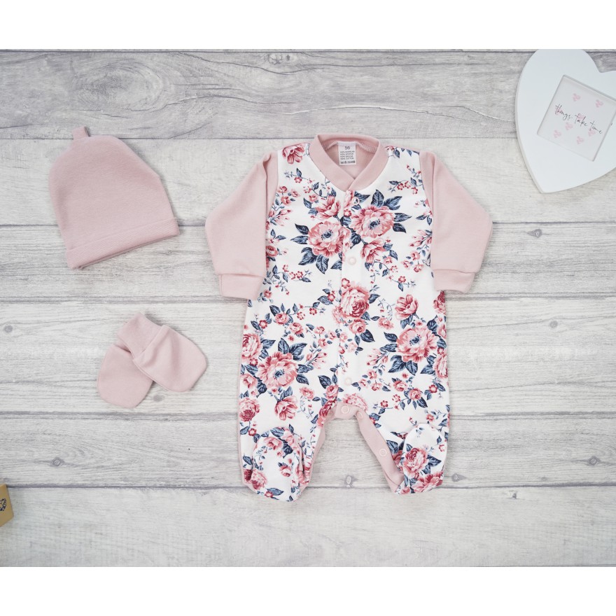 WYPRAWKA dla wcześniaka do szpitala 5 części pudrowa kwiaty ciemne liście 373r