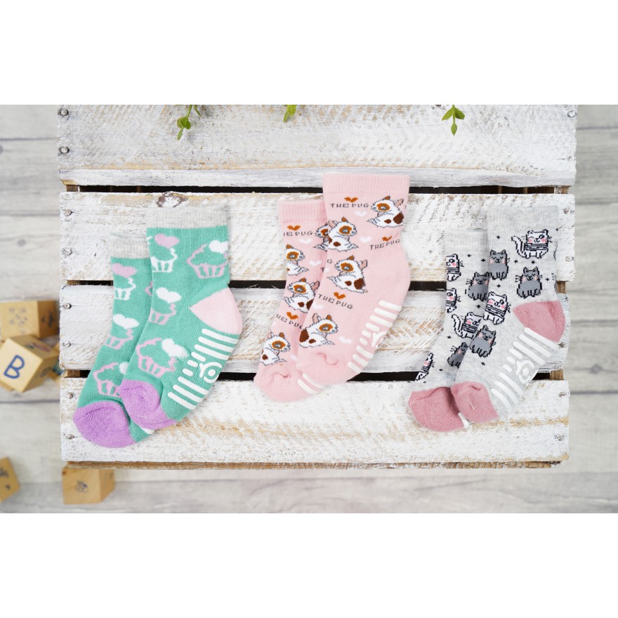 3 PAK SKARPETKI PIESKI skarpety dziewczęce z ABS D-34