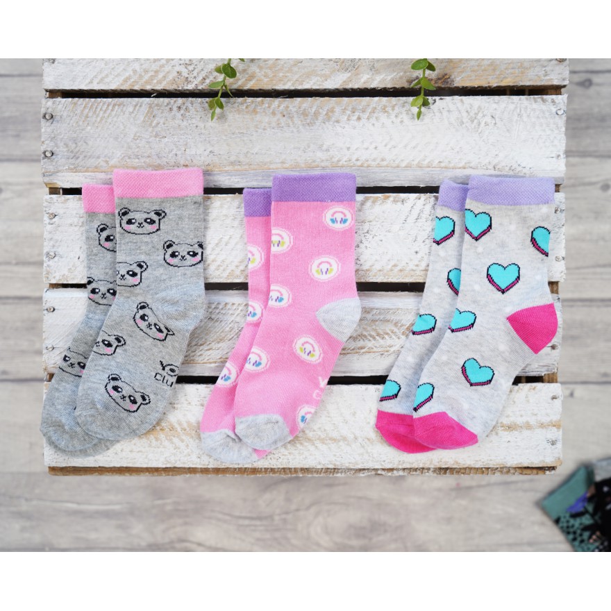 3pak SKARPETKI bawełniane SŁUCHAWKI skarpety dziewczęce D-41