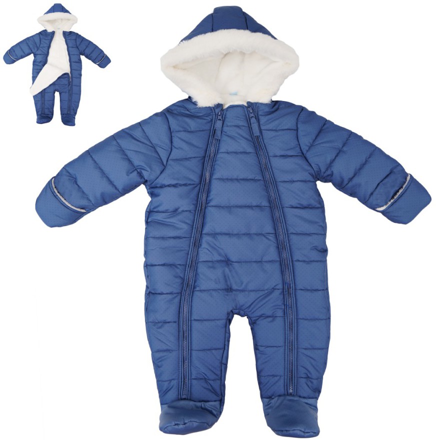 Granatowy KOMBINEZON w kropeczki pikowany na futerku 2 suwaki ZIMA