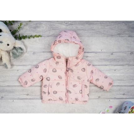 Różowa KURTKA dziewczęca z kapturem w JEŻE ocieplana jesień