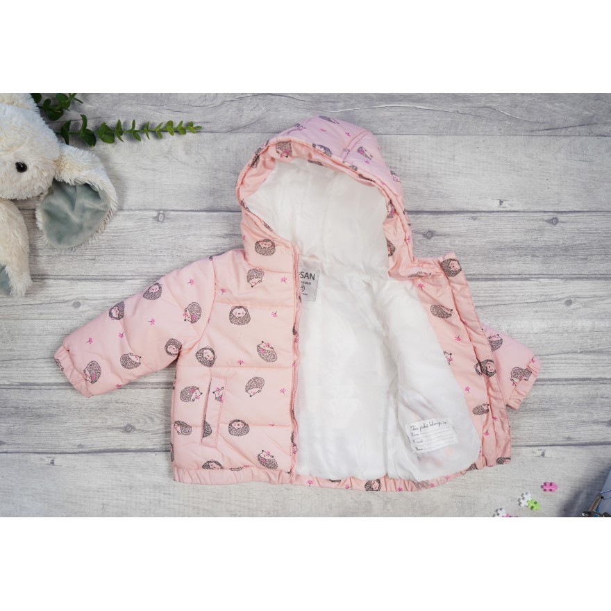 Różowa KURTKA dziewczęca z kapturem w JEŻE ocieplana jesień