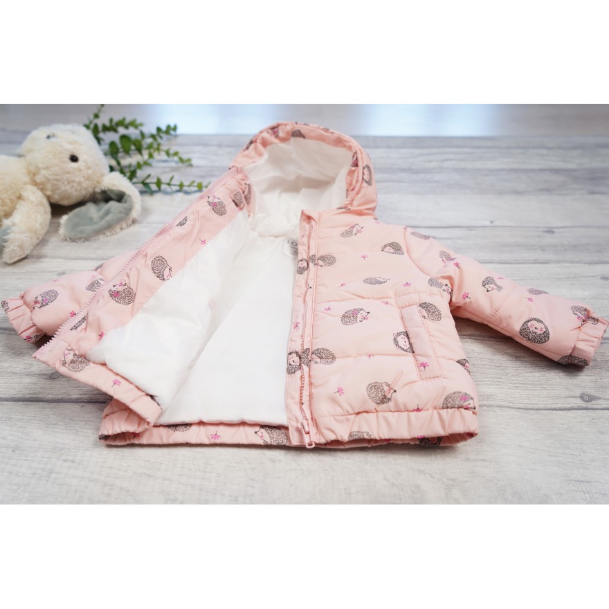 Różowa KURTKA dziewczęca z kapturem w JEŻE ocieplana jesień