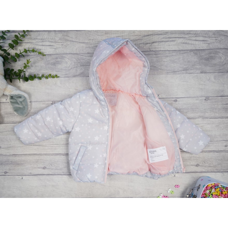 Szara KURTKA dziewczęca w GWIAZDKI ocieplana jesień zima