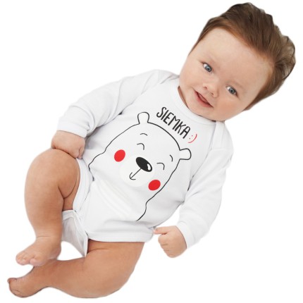 Białe BODY MIŚ SIEMKA długi rękaw wzór 607