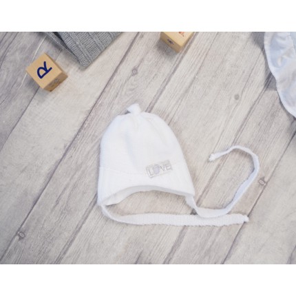 Biała CZAPKA zimowa dla noworodka czapeczka LOVE Chrzest