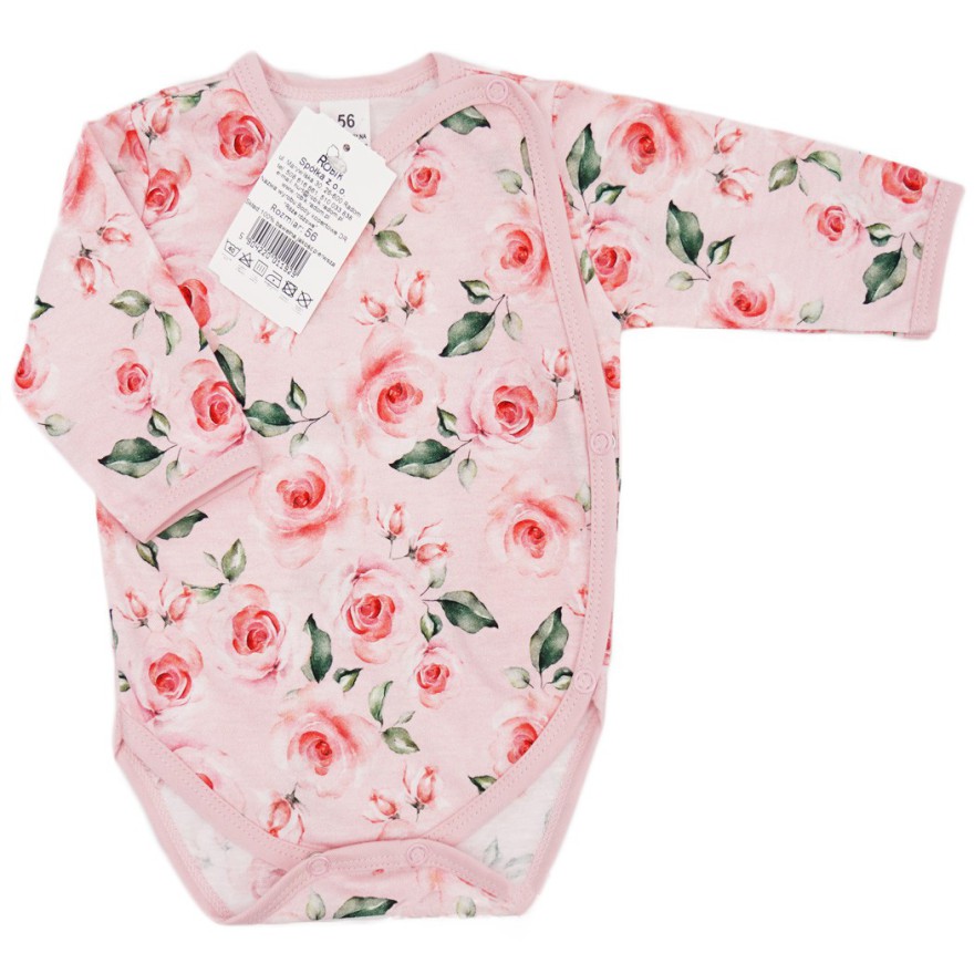 BODY kopertowe różowe w RÓŻE z zielonymi liśćmi długi rękaw