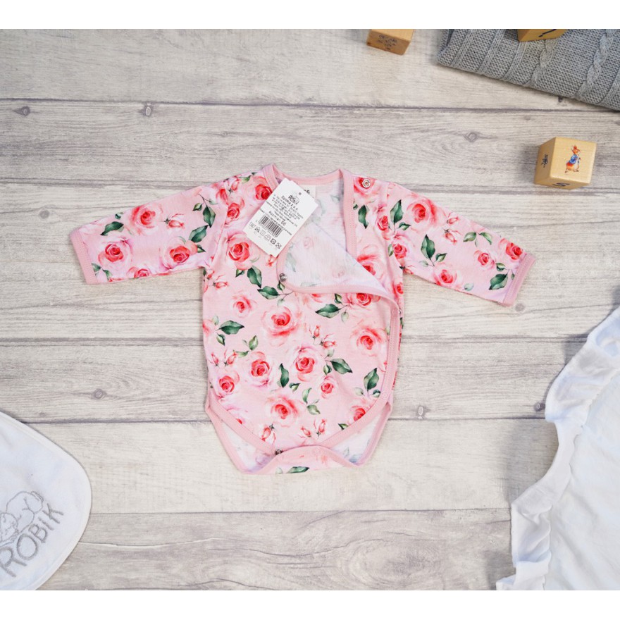 BODY kopertowe różowe w RÓŻE z zielonymi liśćmi długi rękaw