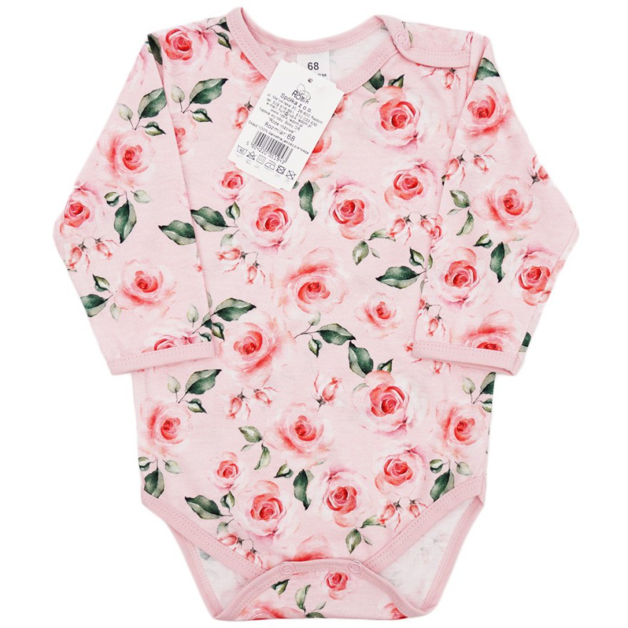 BODY różowe w RÓŻE z zielonymi liśćmi długi rękaw