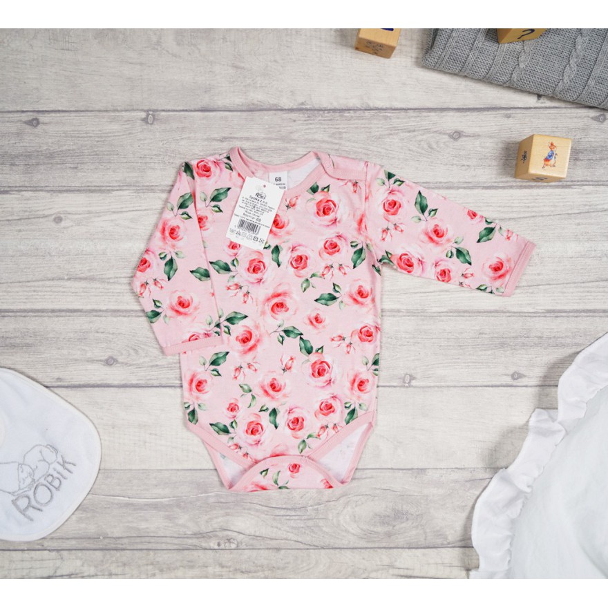 BODY różowe w RÓŻE z zielonymi liśćmi długi rękaw