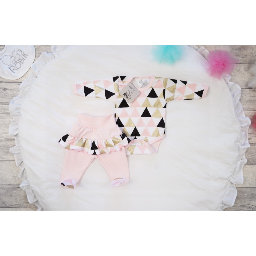 Komplet 2cz NADIA body + półśpiochy z falbanką wz. trójkąty