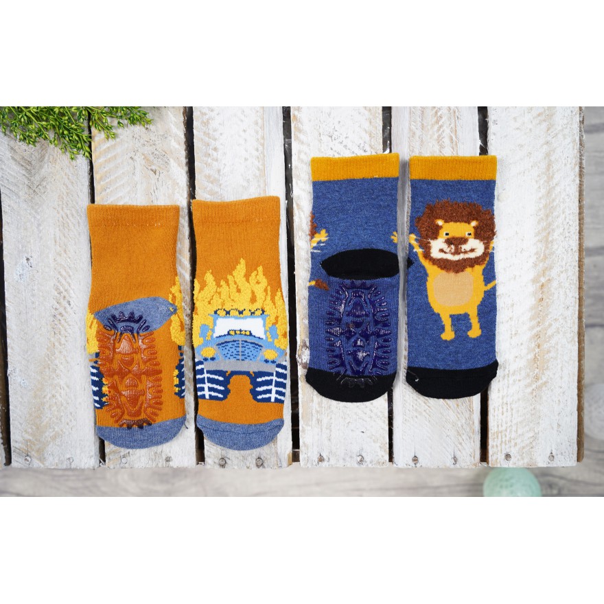 2PAK SKARPETKI frotte 3D skarpety chłopięce z silikonem lew C-39