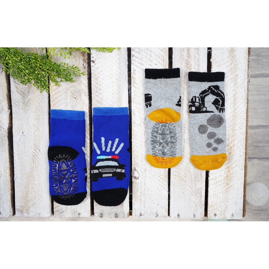 2PAK SKARPETKI frotte 3D skarpety chłopięce z silikonem koparka C-40