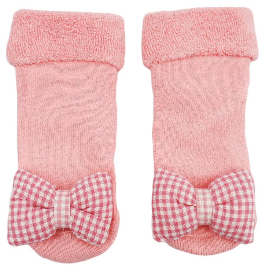 Różowe SKARPETY frotte 3D dziewczęce skarpetki z kokardą