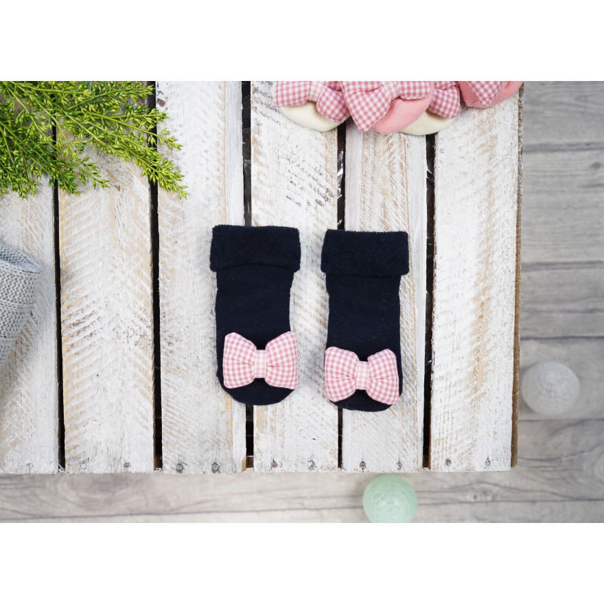 Czarne SKARPETY frotte 3D dziewczęce skarpetki z kokardą