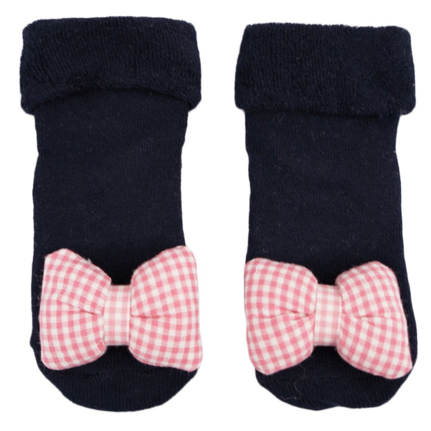 Czarne SKARPETY frotte 3D dziewczęce skarpetki z kokardą